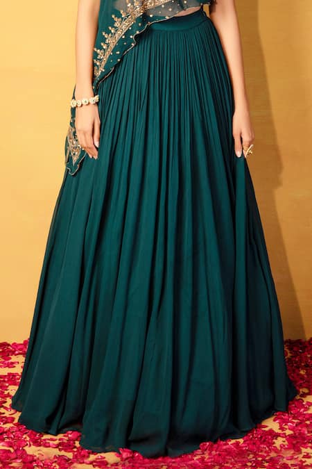 Shop Esha Koul Green Georgette, Semi-crepe Na Embellished Cape And Lehenga Set Online at Aza Fashions Shop_Esha Koul_Green Georgette, Semi-crepe Na Embellished Cape And Lehenga Set _Online_at_Aza_Fashions