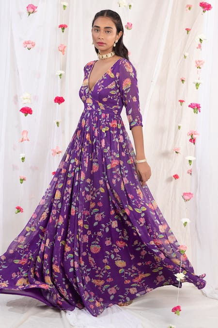 Esha Koul Floral Print Anarkali With Dupatta 