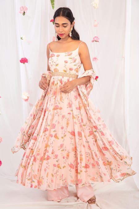 Esha Koul Printed Spaghetti Anarkali Set 