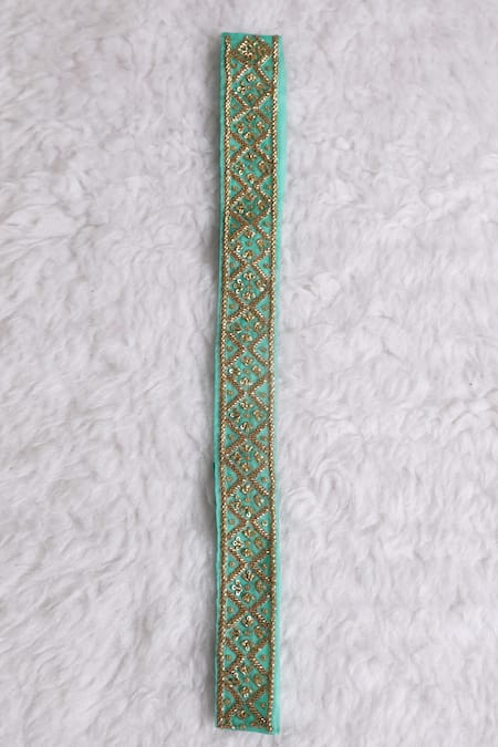 Esha Koul_Green Cut Work, Sequins Embroidered Organza Belt _Online_at_Aza_Fashions