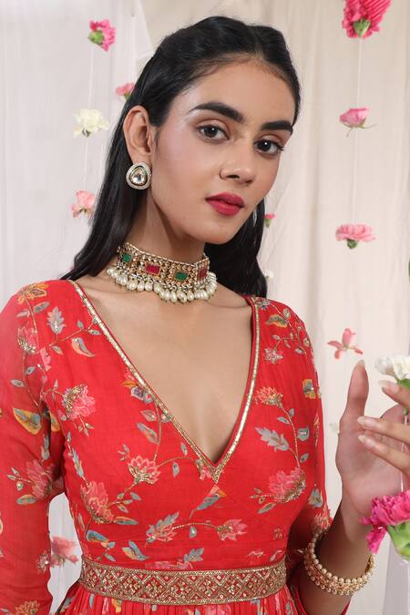 Esha Koul_Red Embroidery, Sequins Belt _Online_at_Aza_Fashions