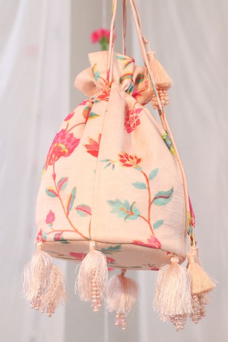 Esha Koul Pink Gajji Satin Printed Potli 
