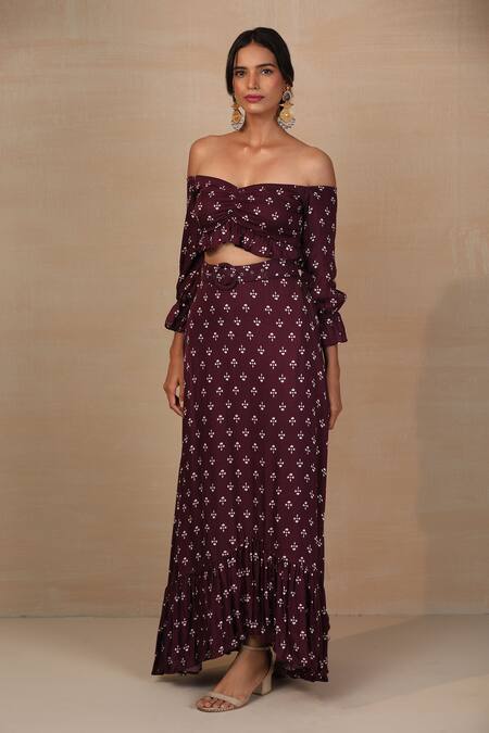 Esha Koul_Purple Printed Buckle Belt _Online_at_Aza_Fashions