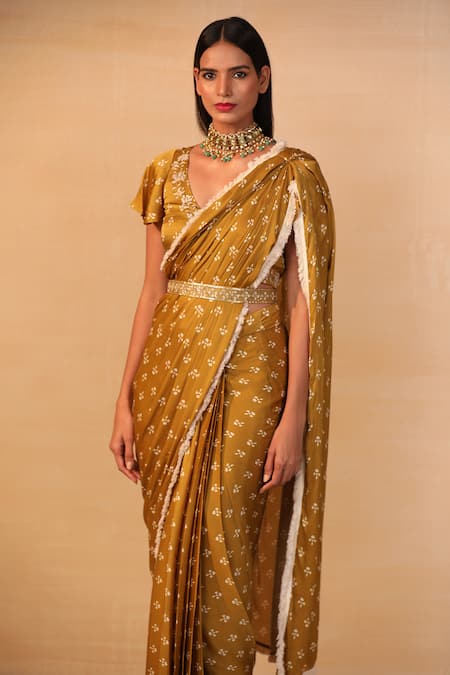 Esha Koul_Yellow Embroidery Floral Belt _Online_at_Aza_Fashions