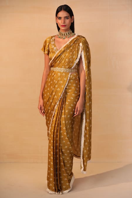 Buy_Esha Koul_Yellow Embroidery Floral Belt _Online_at_Aza_Fashions