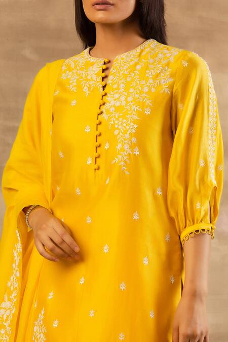 Sana Barreja Yellow Chanderi Silk Round Kurta Palazzo Set at Aza Fashions Sana Barreja_Yellow Chanderi Silk Round Kurta Palazzo Set _at_Aza_Fashions