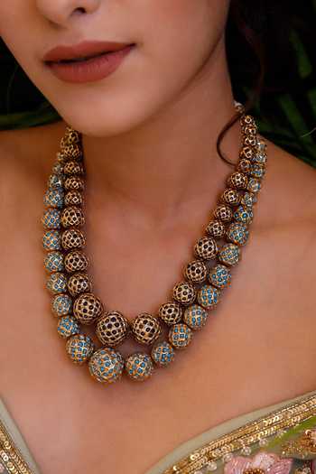Ekathva Jaipur_Blue Jadau Studded Necklace Set Of 2_Online_at_Aza_Fashions