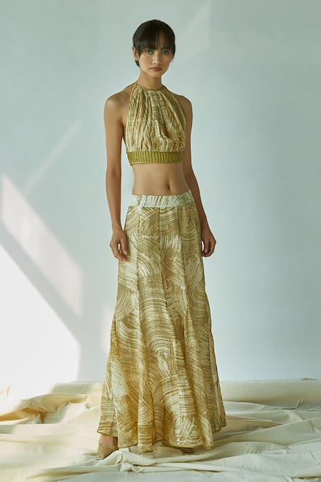 Ek Katha Green Pure Silk Organza Chanderi Mermaid Skirt  