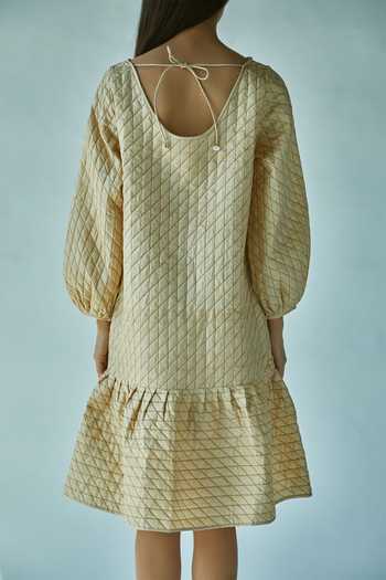 EK Katha_Beige Silk Cotton Chanderi Straight Quilted Dress_at_Aza_Fashions