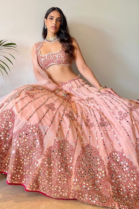 Peach Pink Bridal Lehenga Pakistani Wedding Dresses – Nameera by Farooq