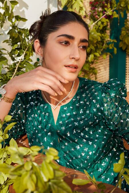 Buy Rococo Green Organza Bead Work, Sequins Round Ela Embroidered Jacket And Sharara Set Online at Aza Fashions Buy_Rococo_Green Organza Bead Work, Sequins Round Ela Embroidered Jacket And Sharara Set _Online_at_Aza_Fashions