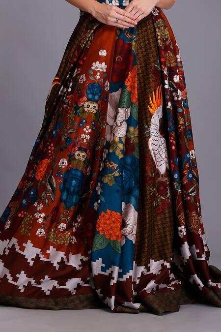 Buy Alpona Designs By Soham Acharya Multi Color Lehenga- Viscose Dupion, Top- Cotton Silk Bird, Printed And Crop Set Online at Aza Fashions Buy_Alpona Designs By Soham Acharya_Multi Color Lehenga- Viscose Dupion, Top- Cotton Silk Bird, Printed And Crop Set _Online_at_Aza_Fashions