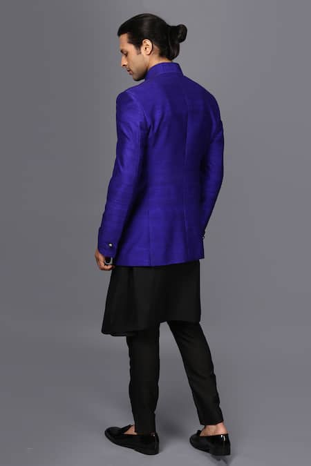 Shop Seven Black Silk Bandhgala And Kurta Set at Aza Fashions Shop_Seven_Black Silk Bandhgala And Kurta Set_at_Aza_Fashions