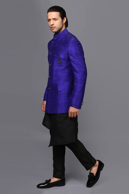 Shop Seven Black Silk Bandhgala And Kurta Set Online at Aza Fashions Shop_Seven_Black Silk Bandhgala And Kurta Set_Online_at_Aza_Fashions