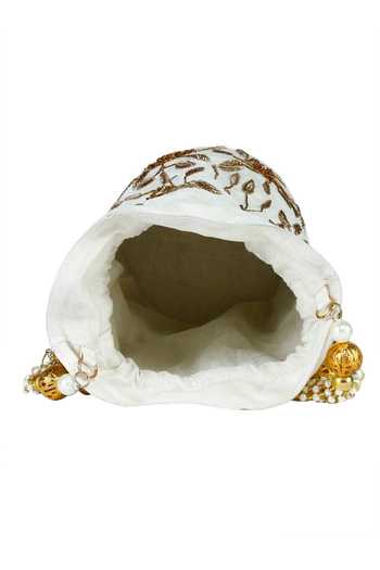The Purple Sack_White Embroidery, Beads Raw Silk Potli Bag _Online_at_Aza_Fashions