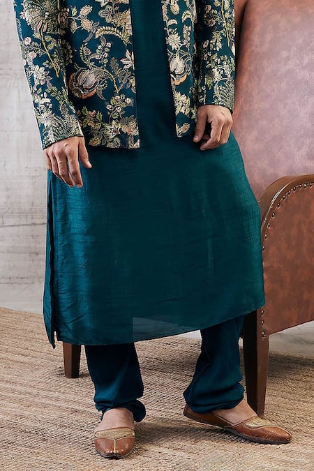 Soup By Sougat Paul Green Silk Embroidery Mehr Floral Print Jacket And Kurta Set at Aza Fashions Soup By Sougat Paul_Green Silk Embroidery Mehr Floral Print Jacket And Kurta Set _at_Aza_Fashions