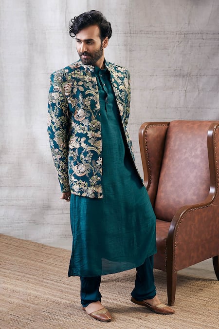 Buy Soup By Sougat Paul Green Silk Embroidery Mehr Floral Print Jacket And Kurta Set Online at Aza Fashions Buy_Soup By Sougat Paul_Green Silk Embroidery Mehr Floral Print Jacket And Kurta Set _Online_at_Aza_Fashions
