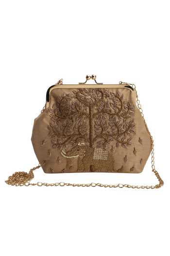 Buy_The Purple Sack_Beige Embroidery Raw Silk Clutch With Sling _Online_at_Aza_Fashions