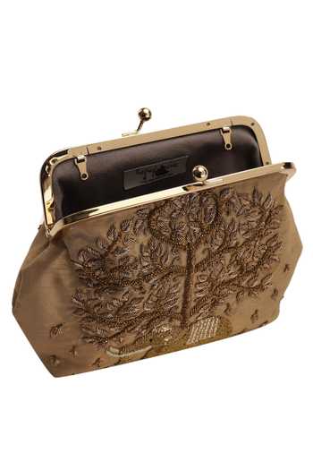 Shop_The Purple Sack_Beige Embroidery Raw Silk Clutch With Sling _Online_at_Aza_Fashions