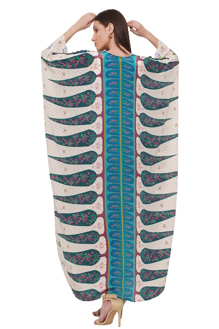 Shop_Limerick By Abirr N' Nanki_Off White Organza Floral V Neck Ellison Printed Cape _at_Aza_Fashions