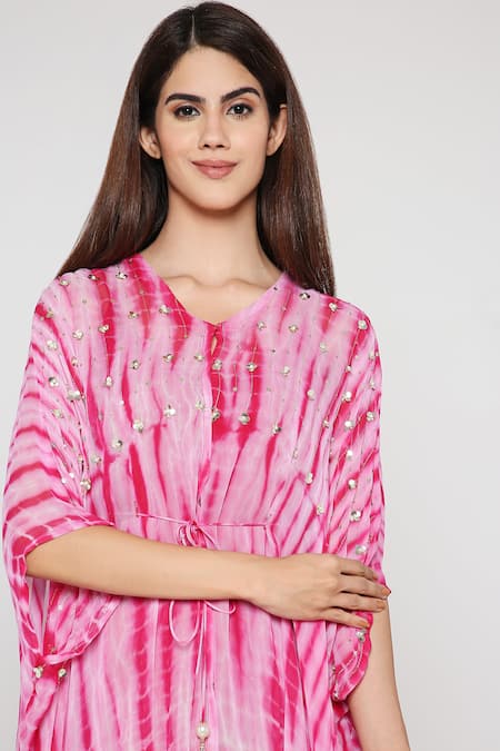 Buy Bha Sha Pink Georgette, Silk Satin, Cotton Elsa Embroidered Kaftan Dhoti Pant Set Online at Aza Fashions Buy_Bha Sha_Pink Georgette, Silk Satin, Cotton Elsa Embroidered Kaftan Dhoti Pant Set _Online_at_Aza_Fashions