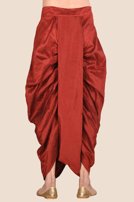 Shop_Aryavir Malhotra_Maroon Dupion Silk Embroidered Dhoti Pant_Online_at_Aza_Fashions