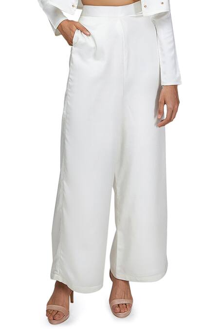 Emblaze_Gold Satin Band Co-ord Pant Set With Jacket_at_Aza_Fashions