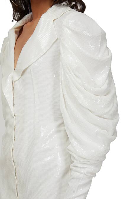 Buy_Emblaze_White Lapel Sequins Blazer Dress _Online_at_Aza_Fashions