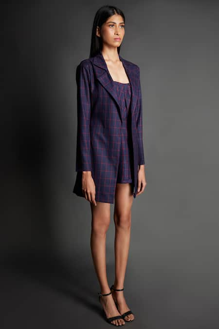 Emblaze Checkered Jumpsuit With Blazer 