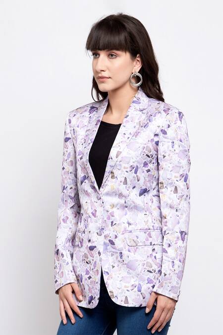 Buy_Emblaze_Purple Modal Satin Lapel Collar Printed Single Breasted Blazer_Online_at_Aza_Fashions