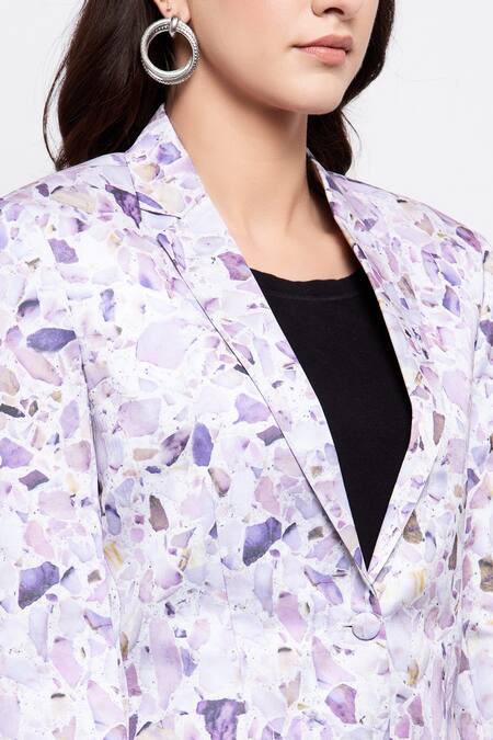 Shop_Emblaze_Purple Modal Satin Lapel Collar Printed Single Breasted Blazer_Online_at_Aza_Fashions