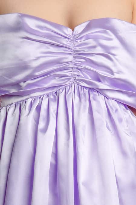 Emblaze_Purple Satin Sweetheart Neck Off Shoulder Dress _at_Aza_Fashions