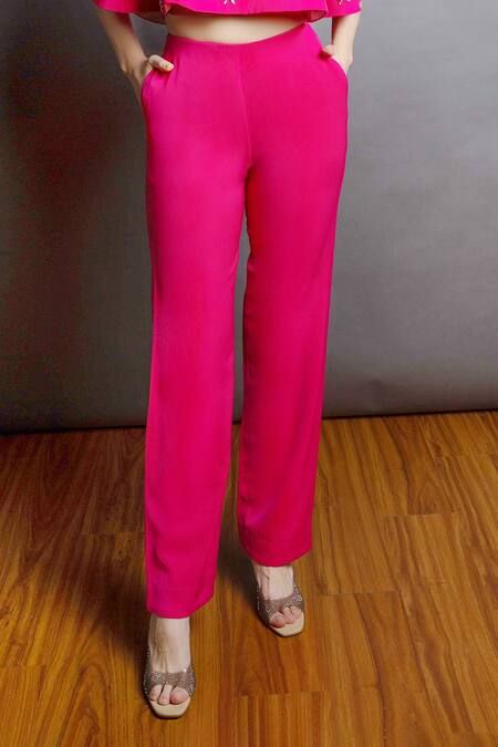Emblaze_Pink Viscose Stone Straight Embellished Crop Top And Pant Set  _at_Aza_Fashions
