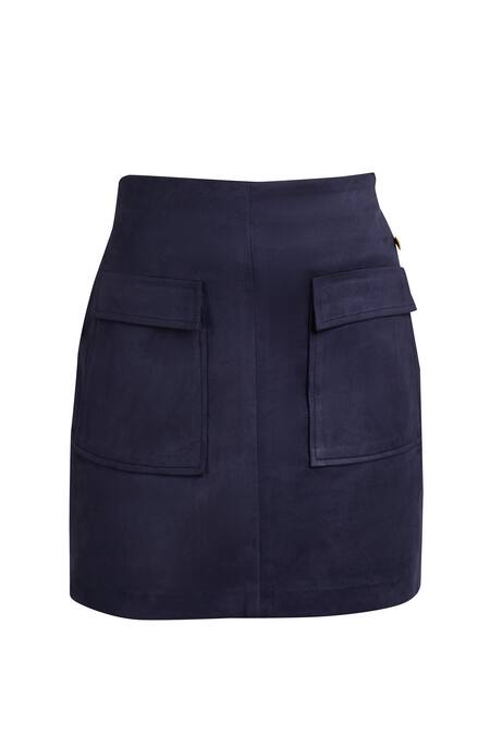 Emblaze_Blue Suede Skirt_Online_at_Aza_Fashions