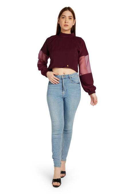 High neck full sleeve crop clearance top