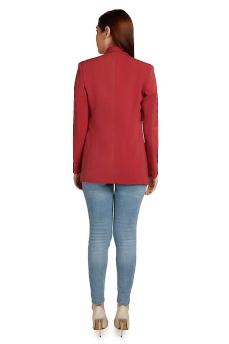 Shop_Emblaze_Maroon Viscose Collared Neck Single Breasted Blazer _at_Aza_Fashions