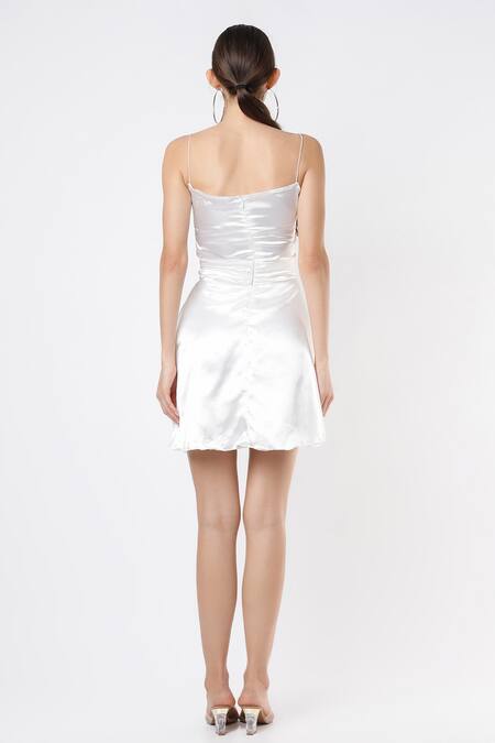 Buy White Satin Square Neck Strappy Dress For Women by Emblaze Online at  Aza Fashions.