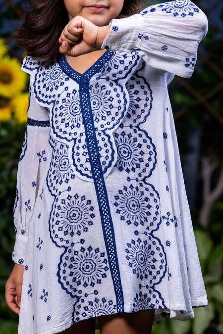 Shop_Littlecheer_White Cotton Cut Work Floral Embroidered Dress _Online_at_Aza_Fashions
