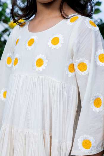 Buy Littlecheer Beige Cotton Embroidery Sunflower Tiered Dress Online at Aza Fashions Buy_Littlecheer_Beige Cotton Embroidery Sunflower Tiered Dress _Online_at_Aza_Fashions