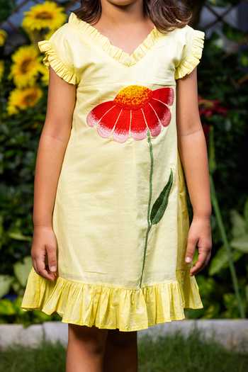 Buy Littlecheer Yellow Cotton Embroidery Floral Dress Online at Aza Fashions Buy_Littlecheer_Yellow Cotton Embroidery Floral Dress _Online_at_Aza_Fashions
