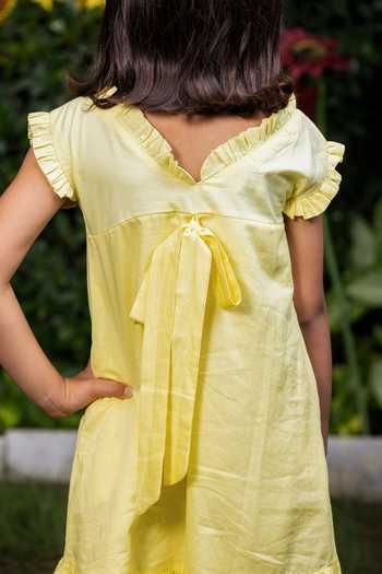 Shop Littlecheer Yellow Cotton Embroidery Floral Dress Online at Aza Fashions Shop_Littlecheer_Yellow Cotton Embroidery Floral Dress _Online_at_Aza_Fashions
