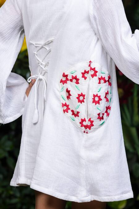 Shop_Littlecheer_White Cotton Embroidery Dress And Cape Set _Online_at_Aza_Fashions