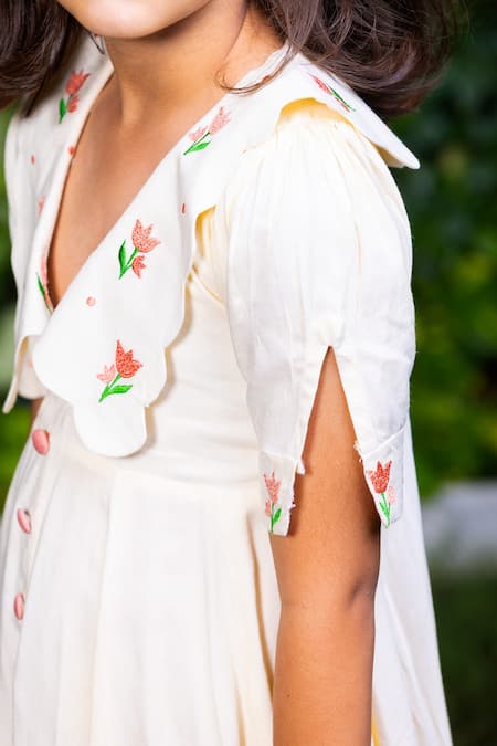 Shop_Littlecheer_Beige Cotton Embroidery Chelsea Collar Dress _Online_at_Aza_Fashions