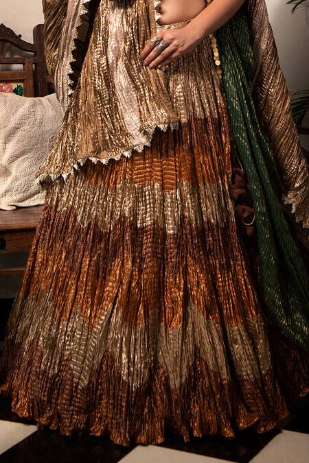 Etasha By Asha Jain Multi Color Gota Tissue V Neck Textured Lehenga Set Online at Aza Fashions Etasha By Asha Jain_Multi Color Gota Tissue V Neck Textured Lehenga Set _Online_at_Aza_Fashions