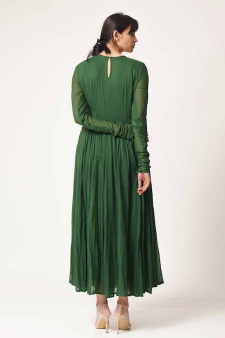 Shop Dot Green Cotton Round Anarkali Kurta at Aza Fashions Shop_Dot_Green Cotton Round Anarkali Kurta _at_Aza_Fashions