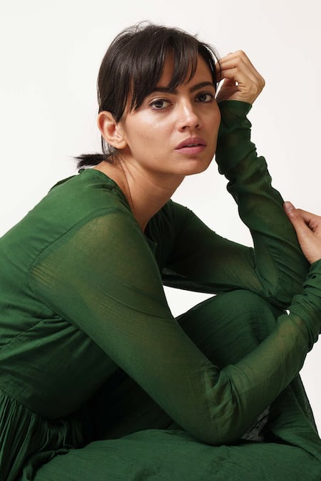 Buy Dot Green Cotton Round Anarkali Kurta Online at Aza Fashions Buy_Dot_Green Cotton Round Anarkali Kurta _Online_at_Aza_Fashions