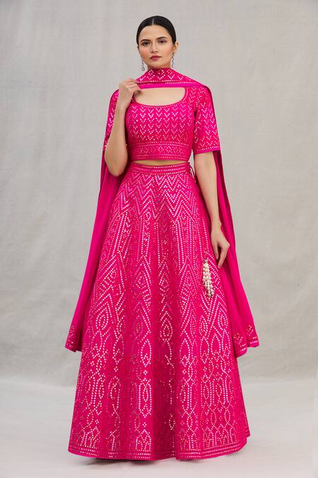Buy_ASAL by Abu Sandeep_Pink Viscose Georgette Embroidery Round Lehenga Set _Online_at_Aza_Fashions
