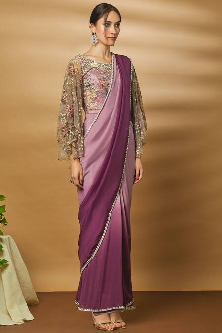 Varun Bahl Purple Net Pre-draped Saree Gown Online at Aza Fashions Varun Bahl_Purple Net Pre-draped Saree Gown_Online_at_Aza_Fashions