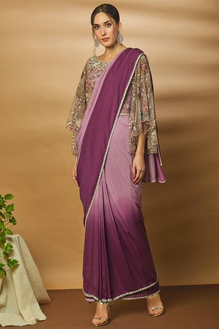 Shop Varun Bahl Purple Net Pre-draped Saree Gown Online at Aza Fashions Shop_Varun Bahl_Purple Net Pre-draped Saree Gown_Online_at_Aza_Fashions