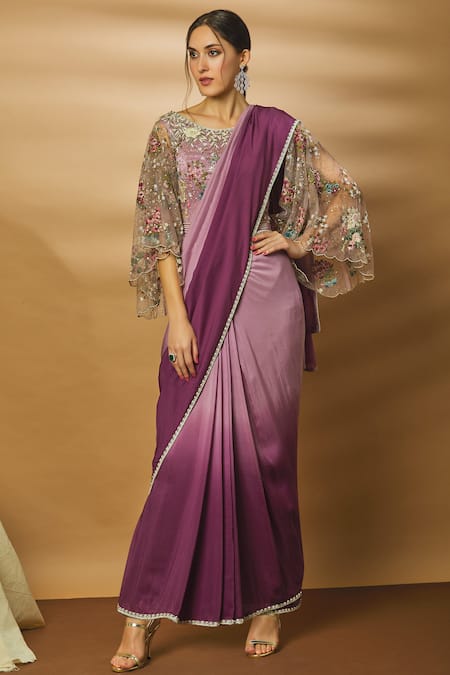 Varun Bahl Purple Net Pre-draped Saree Gown